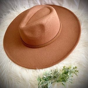 NEW felt Dark beige Wide Brim Fedora hat